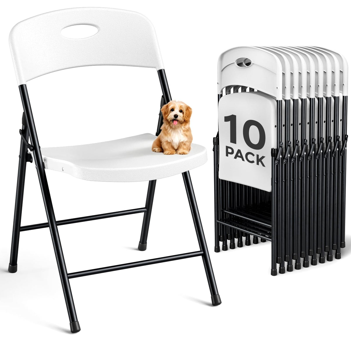 White 10 Pack Plastic Folding Chair N78819