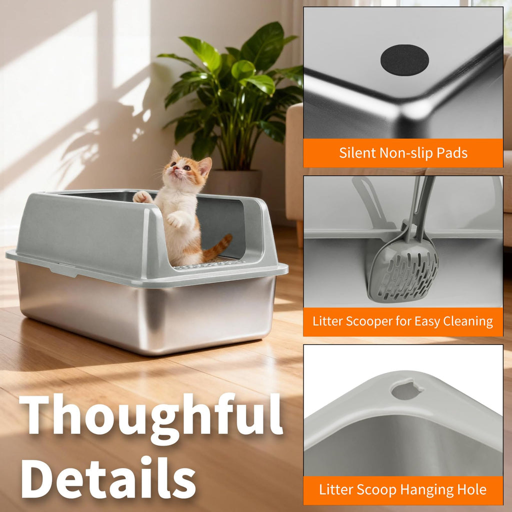 2 Pack Large Semi-Enclosed Stainless Steel Cat Litter Box with Lid Z1370
