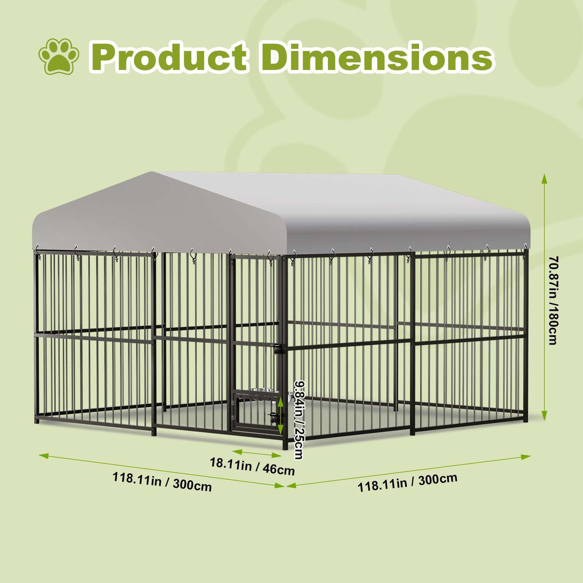 10 x 10FT Heavy Duty Metal Outdoor Dog Kennel with Roof T412