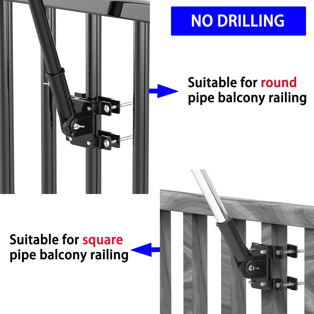 Flagpole Mount for Balcony Railing, Round and Square Railing, Black N751