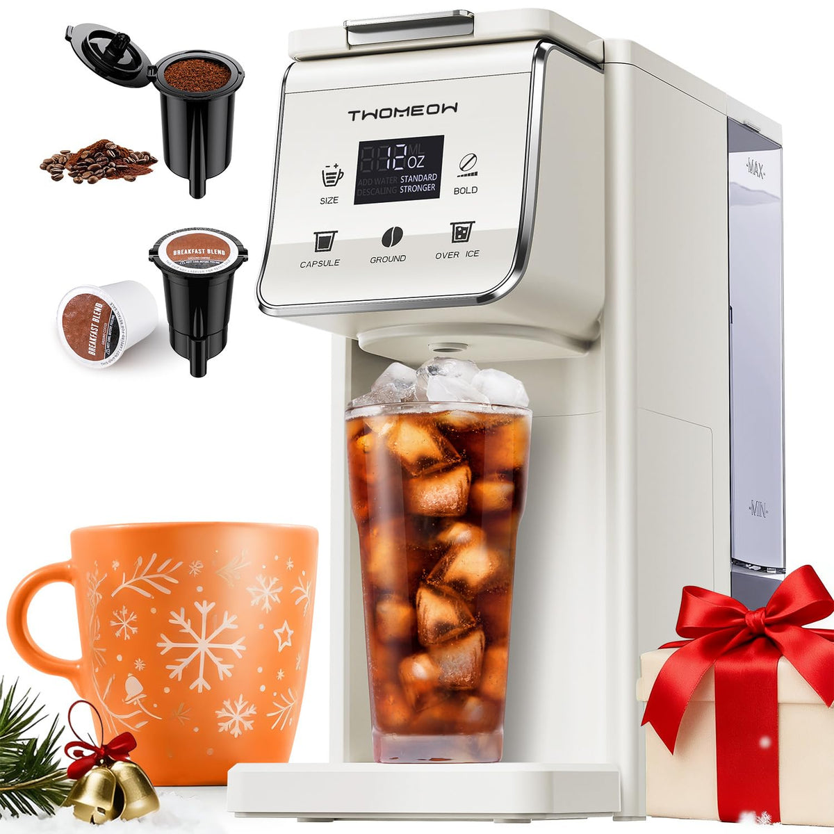 Single Serve Coffee Maker for K Cup and Grounds, White H739876