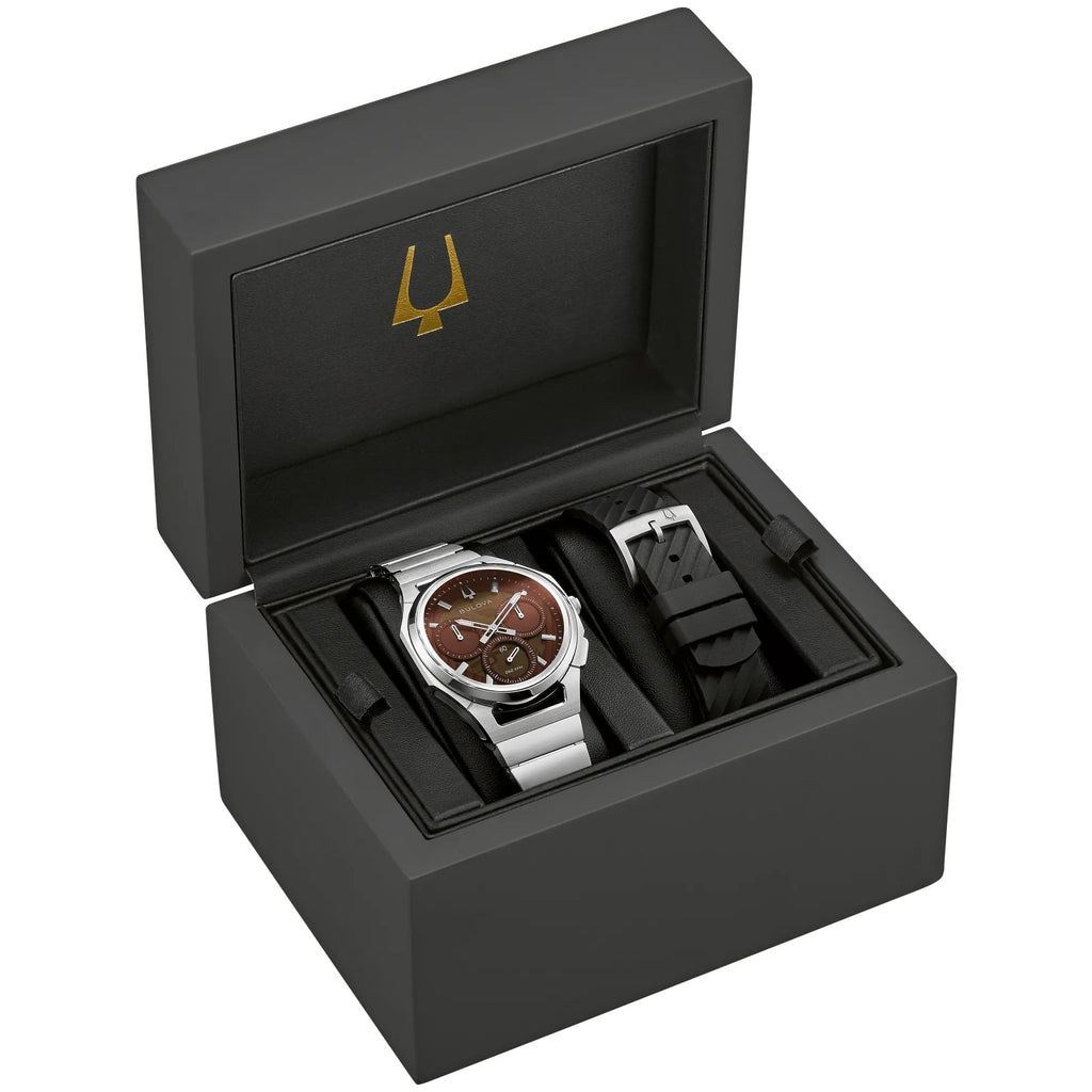 Brown Dial Stainless Steel Chronograph Watch Set 41.5mm E700248