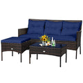 3 Pieces PE Rattan Wicker Patio Conversation Set with Cushions X261