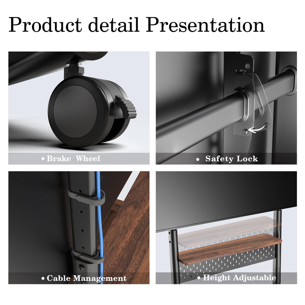 Rolling TV Stand Mount with Wooden Shelf P6196
