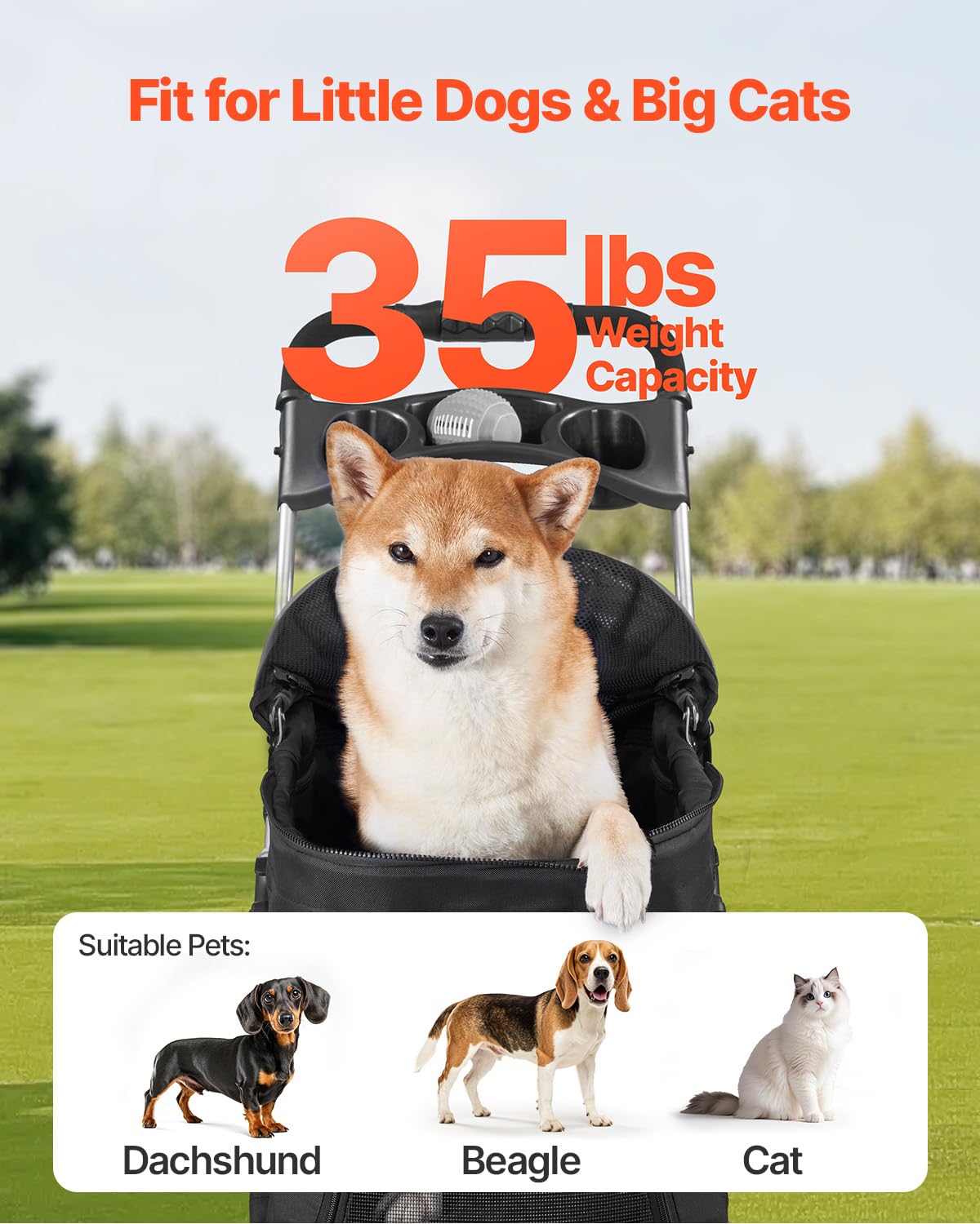 Foldable 4 Wheels Pet Stroller with Detachable Carrier D52565