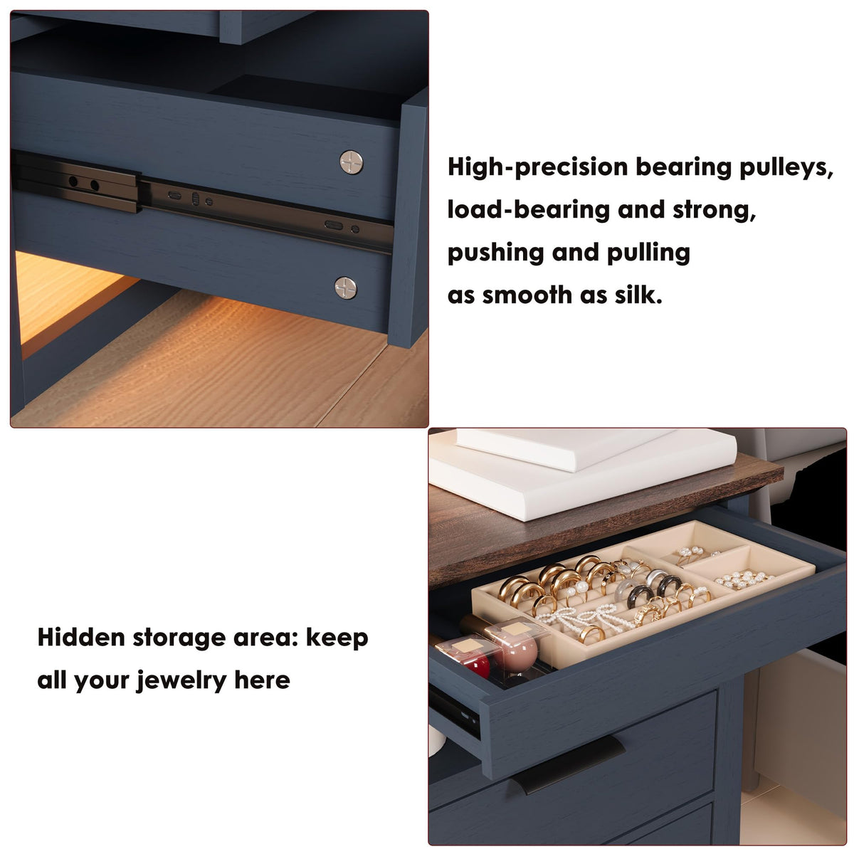 3 Drawer Nightstand with Charging Station and LED Lights Q353