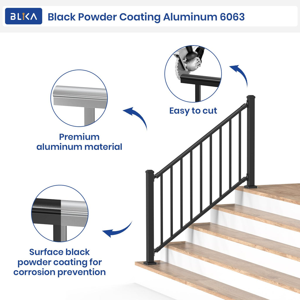 Aluminum Stair Railing Kit with Post, Matte Black Q2824