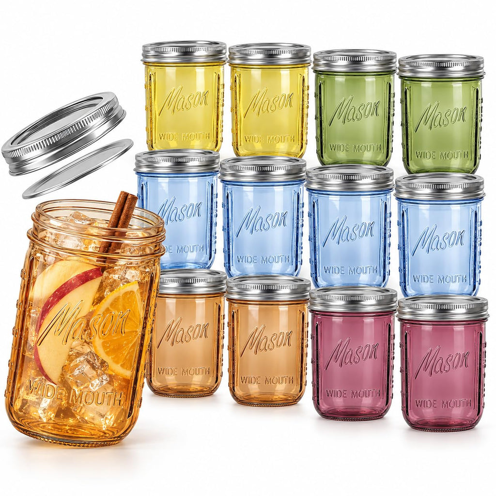 12 Pack 16 oz Wide Mouth Mason Jars with Lids V285