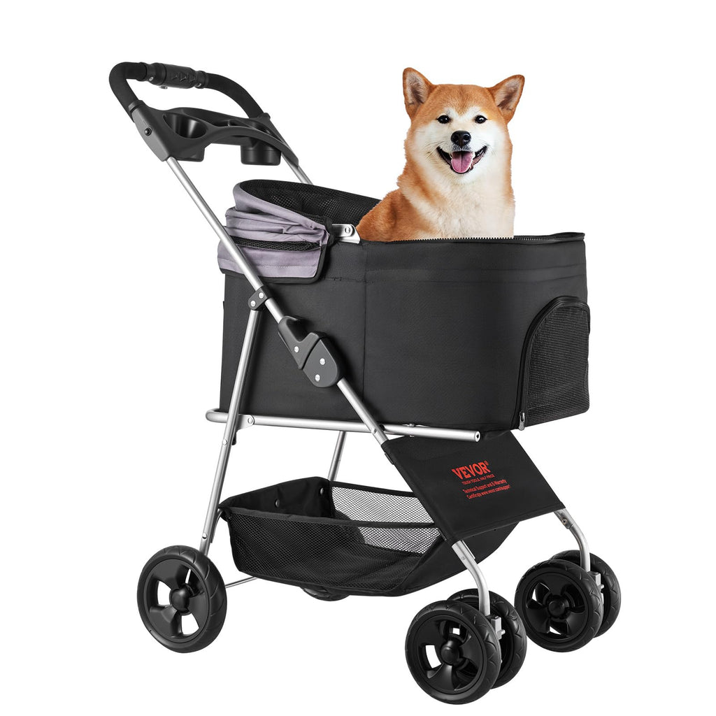 Foldable 4 Wheels Pet Stroller with Detachable Carrier D52565