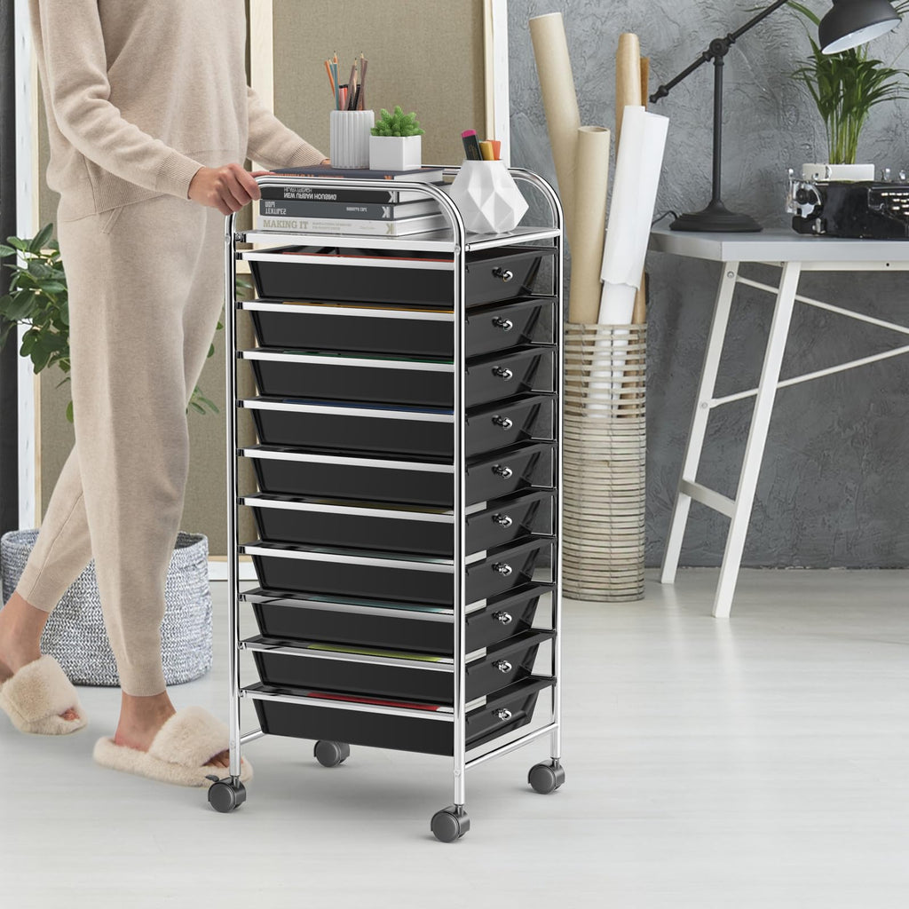 Rolling Utility Cart with 10 Drawers and Lockable Wheels U784920
