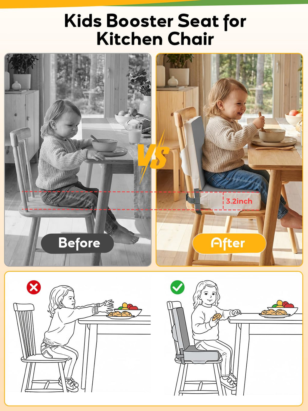 Grey Toddler Booster Seat for Kitchen Chair U24248
