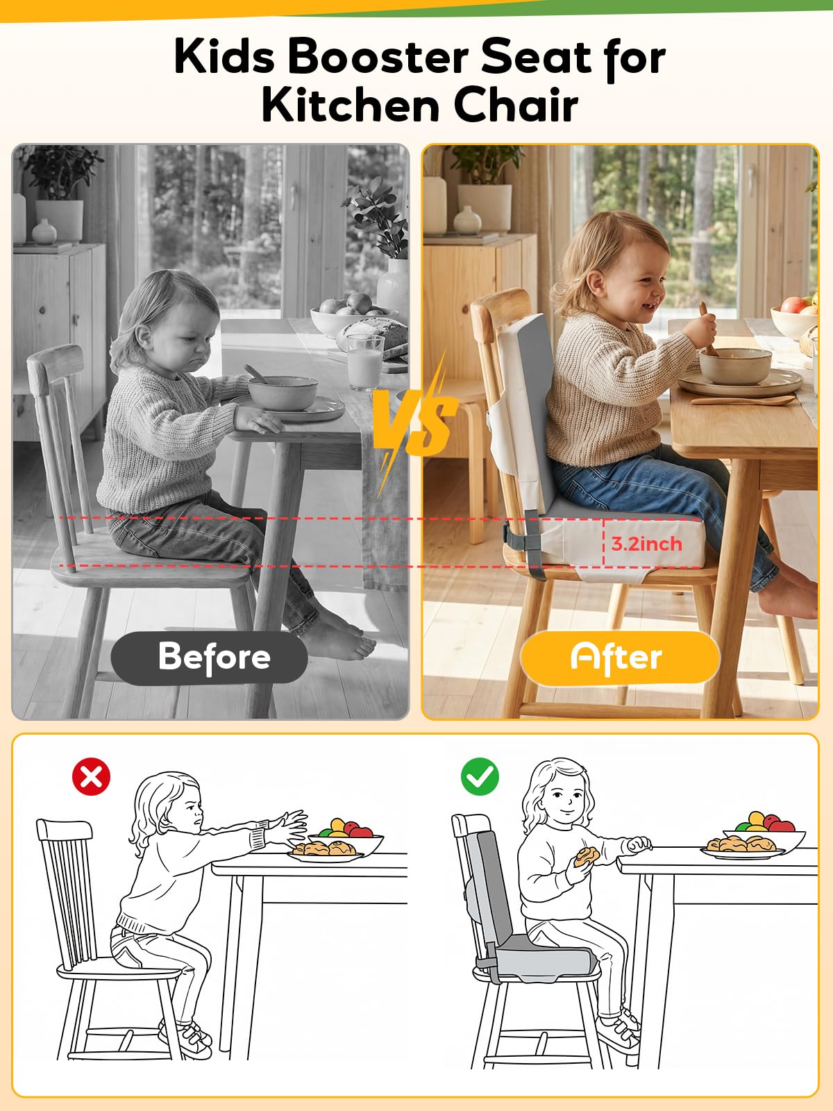 Grey Toddler Booster Seat for Kitchen Chair U24248