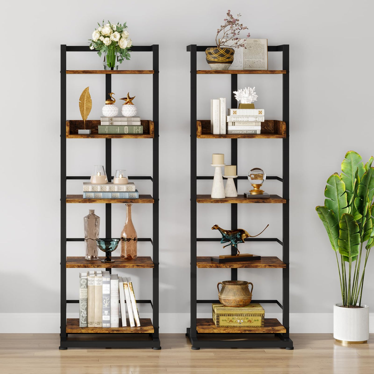 5 Tier Wood Bookcase with Metal Edge Protection W204