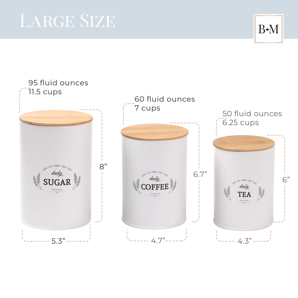 Extra Large White Farmhouse Bread Box with Canisters Set of 3 J7097