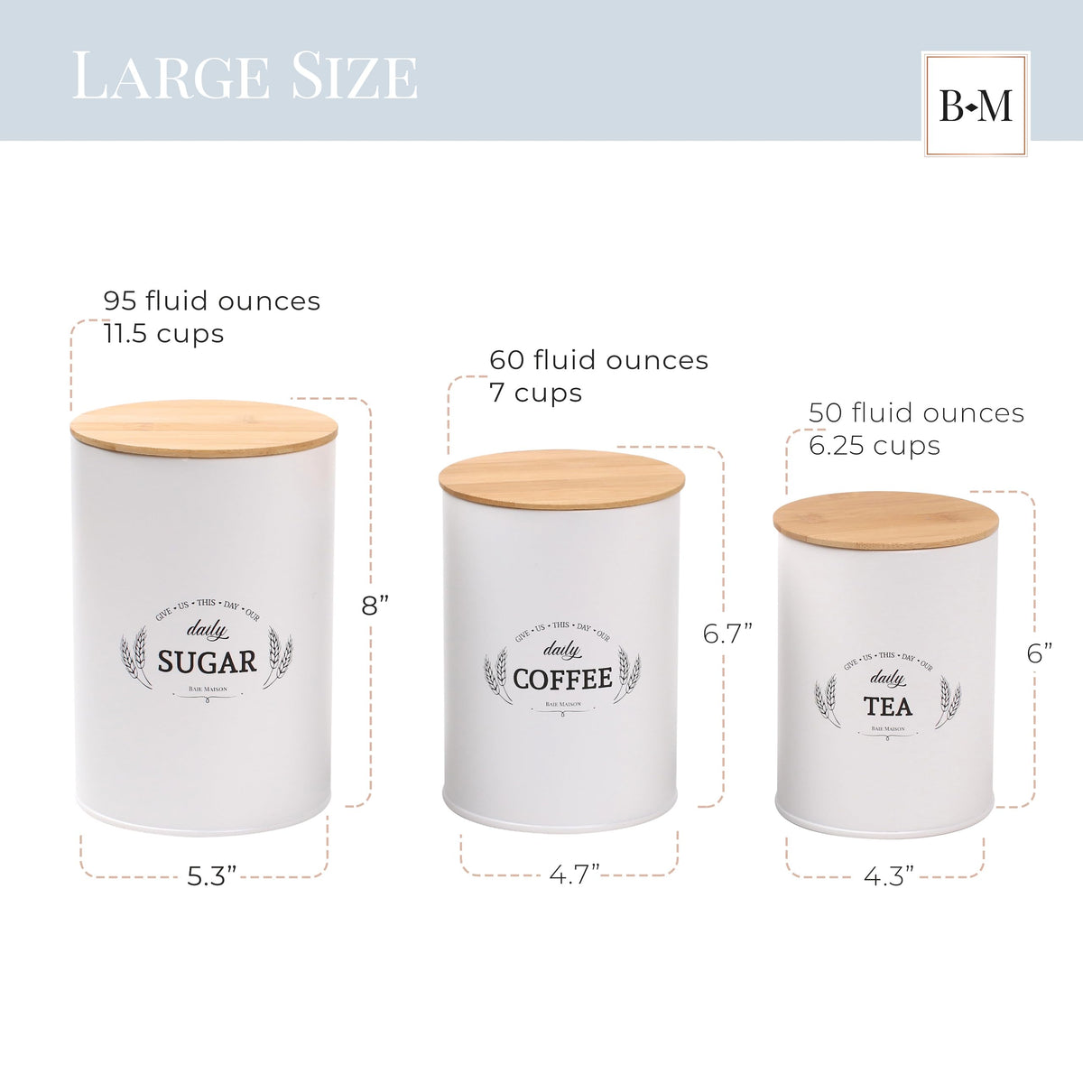 Extra Large White Farmhouse Bread Box with Canisters Set of 3 J7097