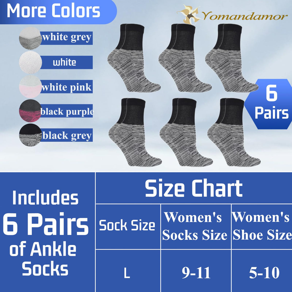 6 Pairs Diabetic Ankle Socks with Non-Binding Top and Cushion Sole K188