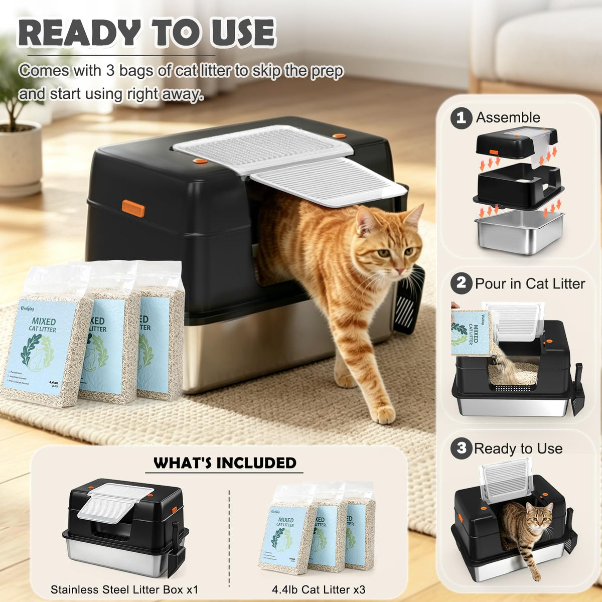 XL Stainless Steel Cat Litter Box L3395