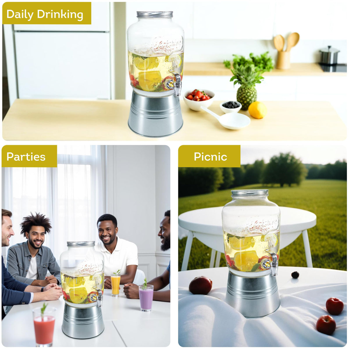 Glass Beverage Dispenser with Stand 1 Gallon F636197