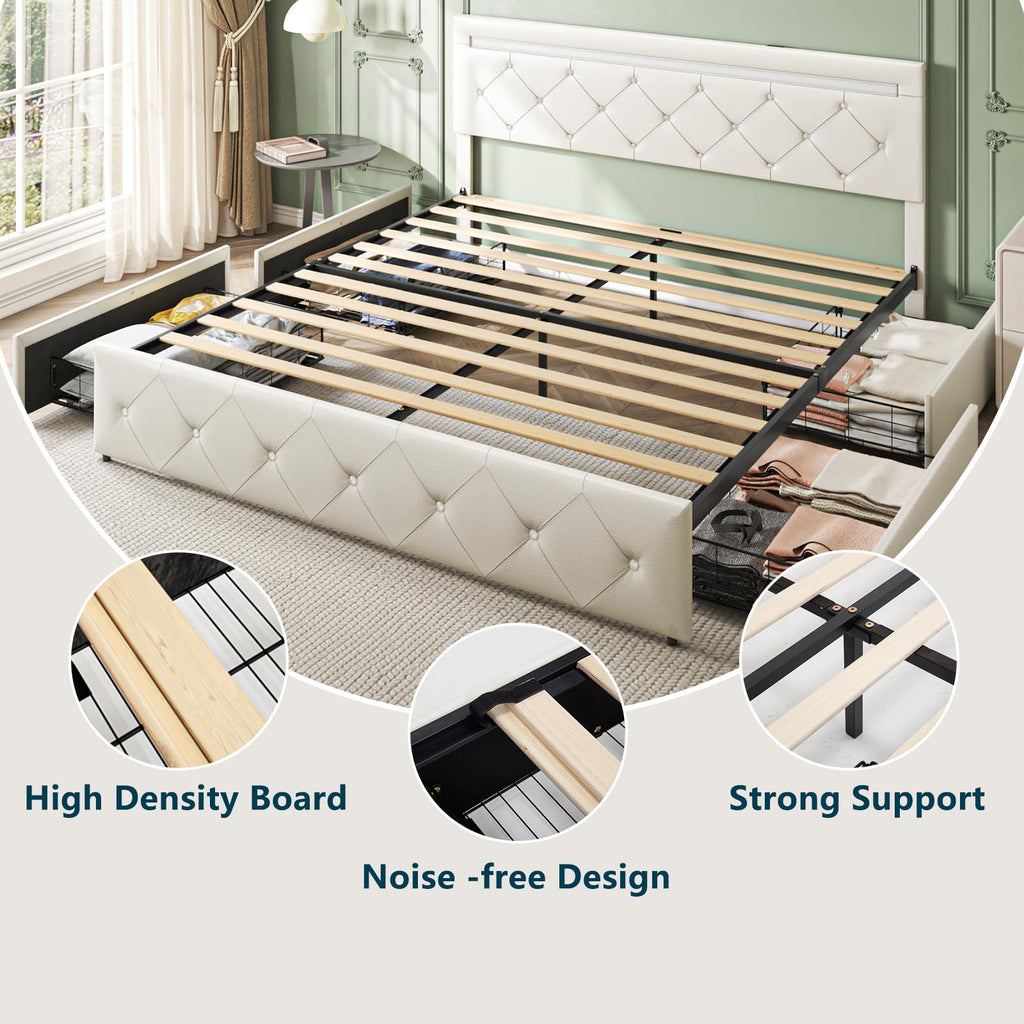 Full Size Bed Frame with LED Light and Storage Drawers S11482