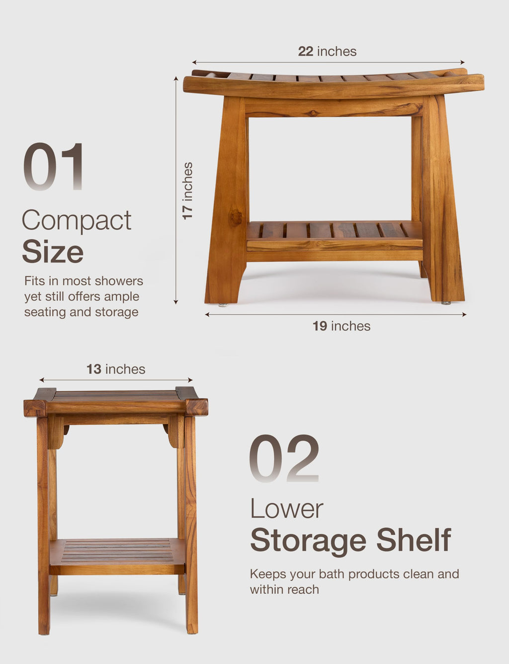 Teak Shower Bench with Shelf V72748