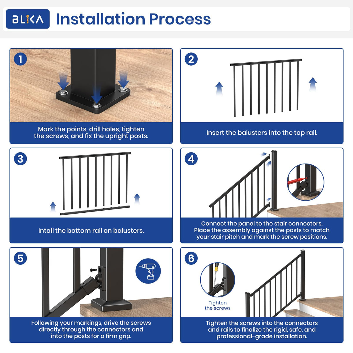 Aluminum Stair Railing Kit with Post, Matte Black Q2824