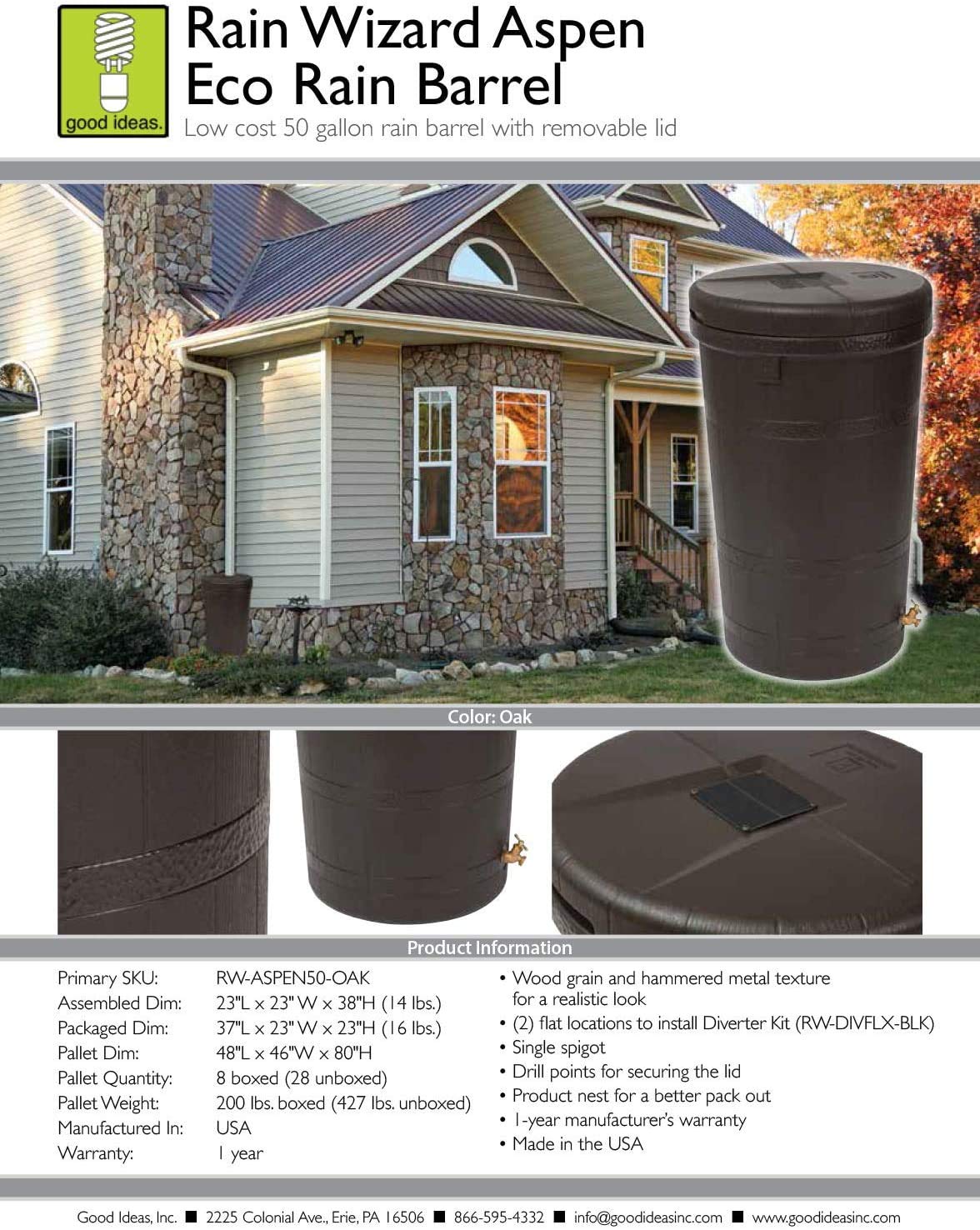 50 Gallon Oak Brown Water Collection Barrel S951