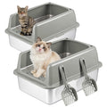 2 Pack Large Semi-Enclosed Stainless Steel Cat Litter Box with Lid Z1370
