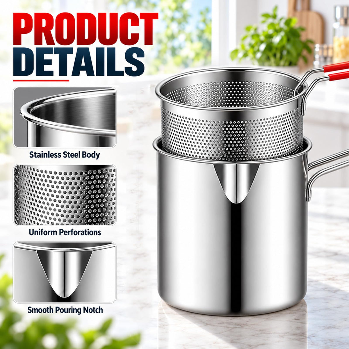 Stainless Steel Pot with Draining Basket, Five Piece Set W5814