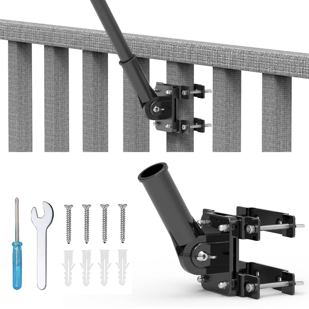 Flagpole Mount for Balcony Railing, Round and Square Railing, Black N751