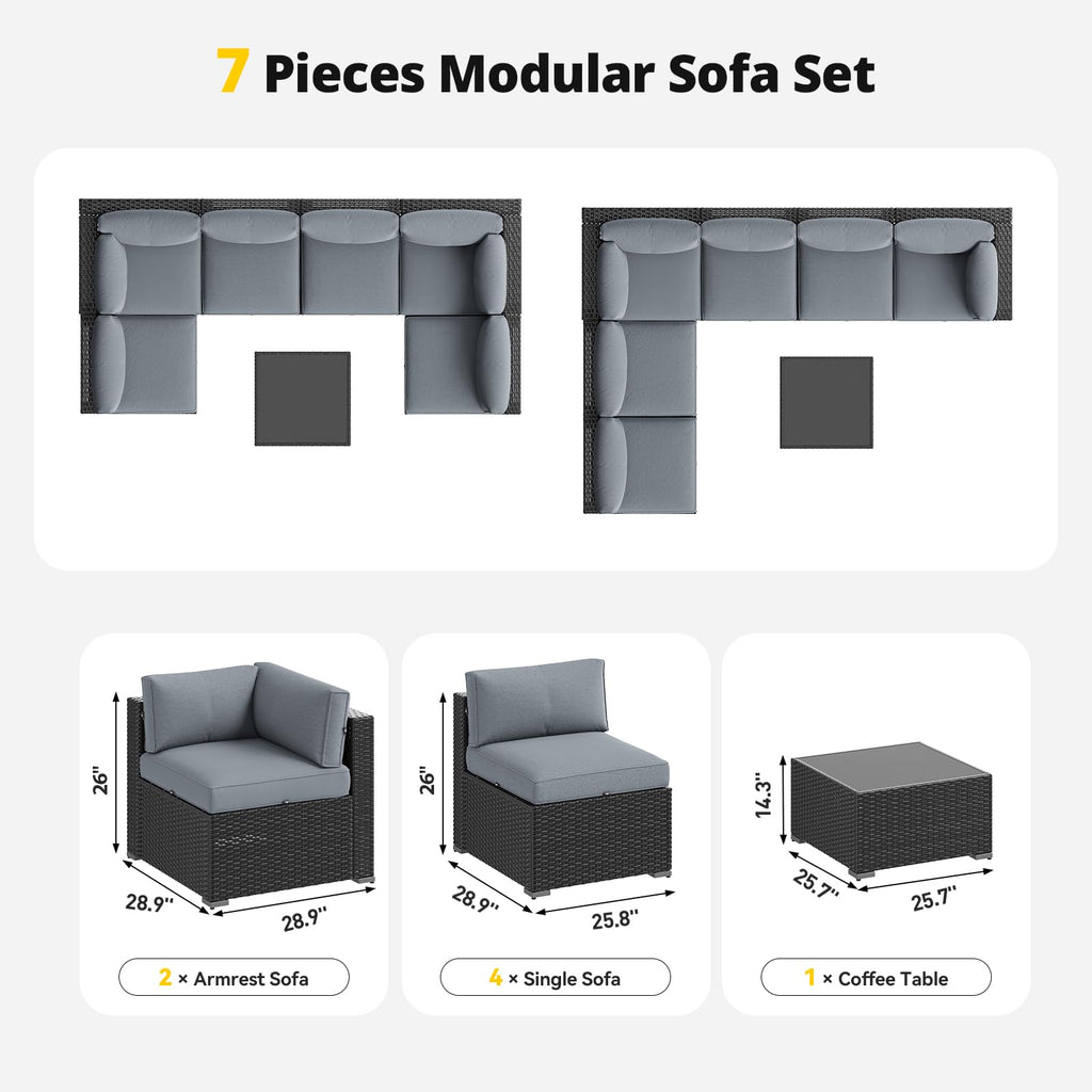 7 Piece Wicker Rattan Outdoor Sectional Sofa Set Q242