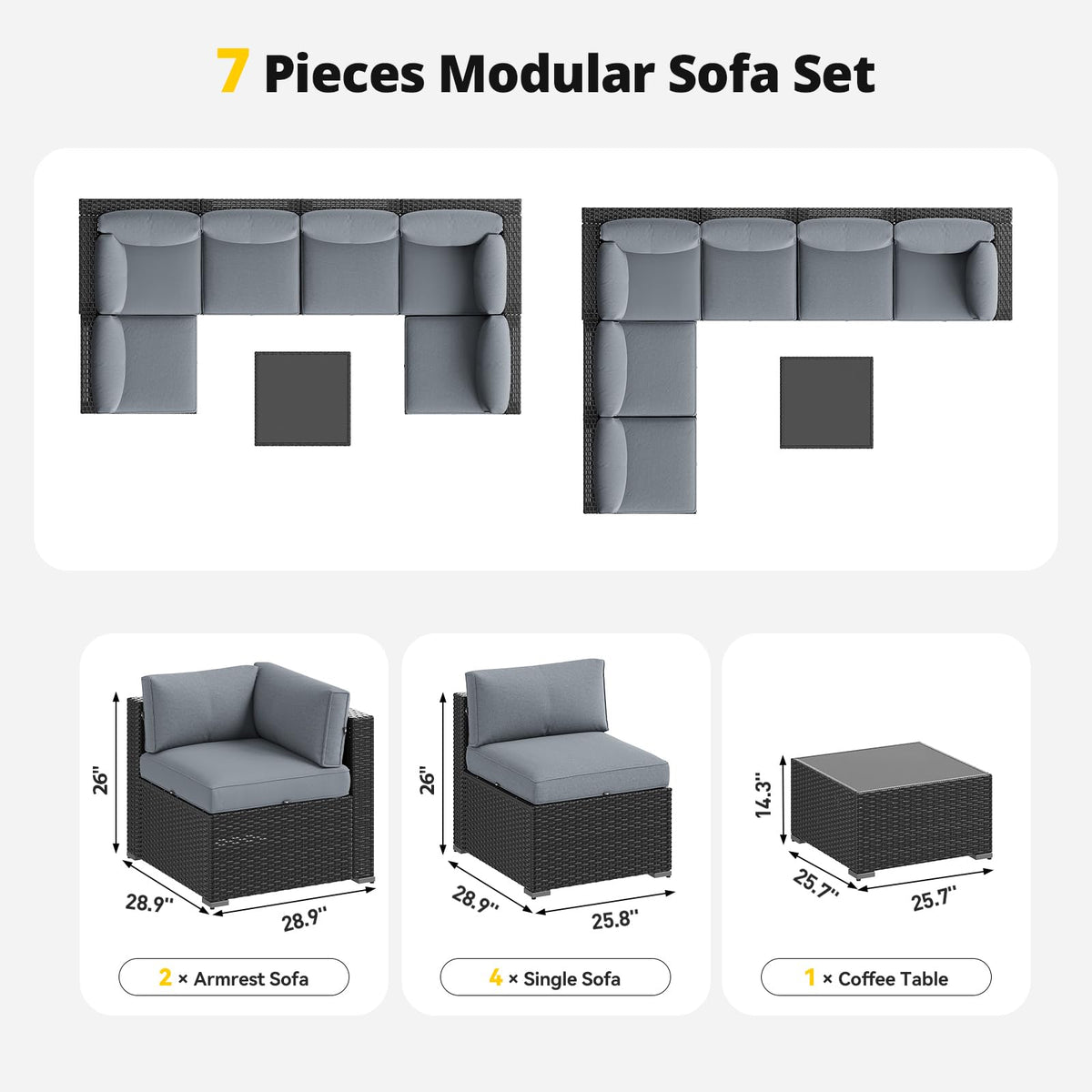 7 Piece Wicker Rattan Outdoor Sectional Sofa Set Q242