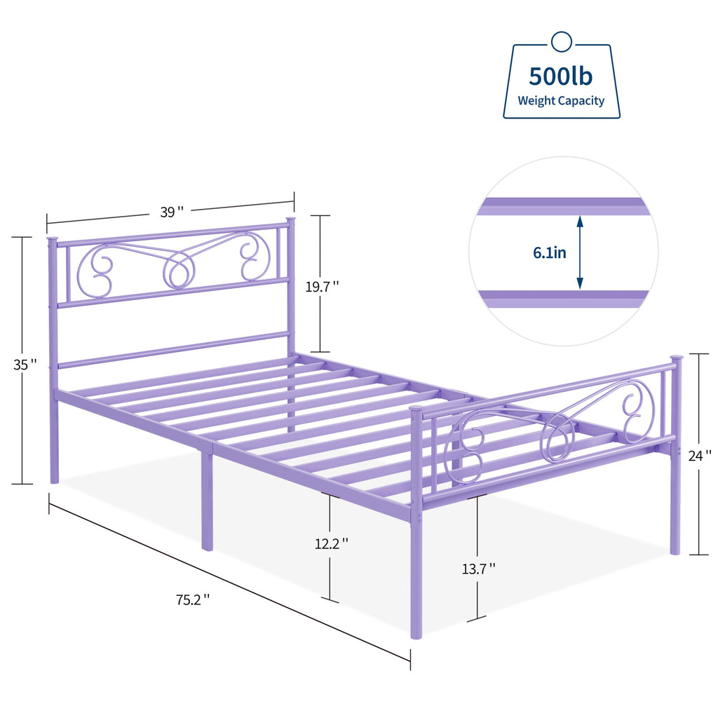 Twin Size Metal Bed Frame with Headboard L119