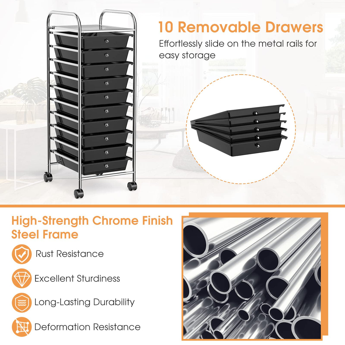 Rolling Utility Cart with 10 Drawers and Lockable Wheels U784920