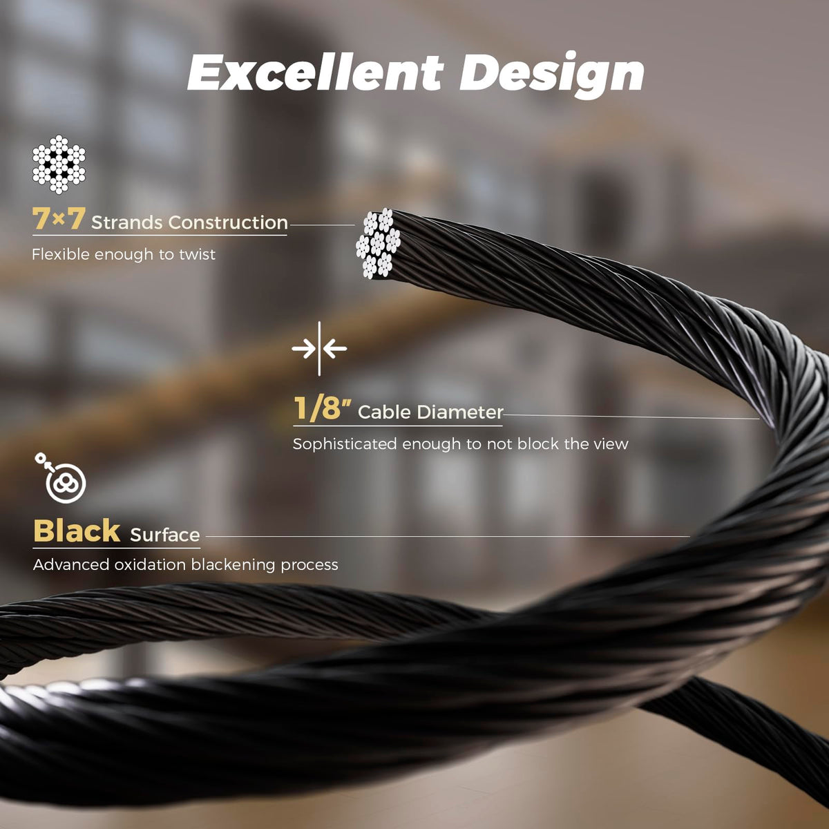 1/8" Black Stainless Steel Cable U248516