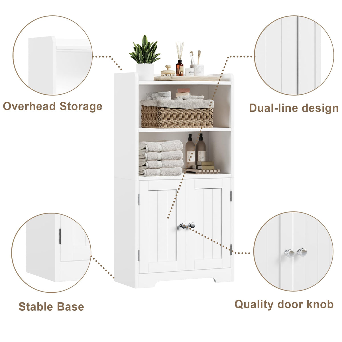 Small Bathroom Storage Cabinet with 2 Door and Shelves V9658