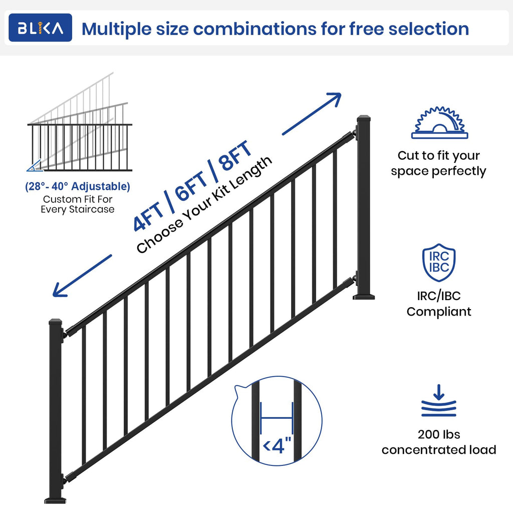 Aluminum Stair Railing Kit with Post, Matte Black Q2824