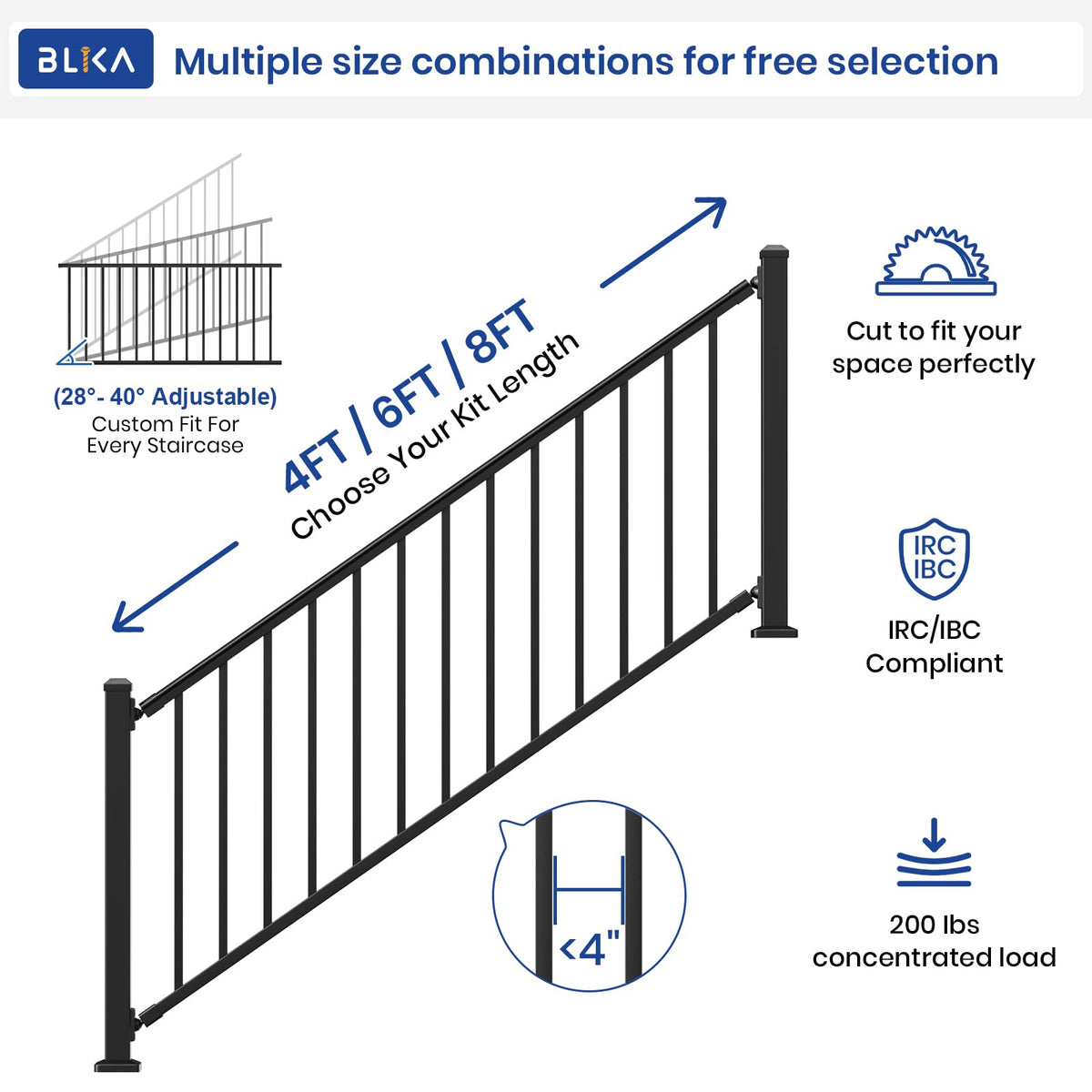Aluminum Stair Railing Kit with Post, Matte Black Q2824
