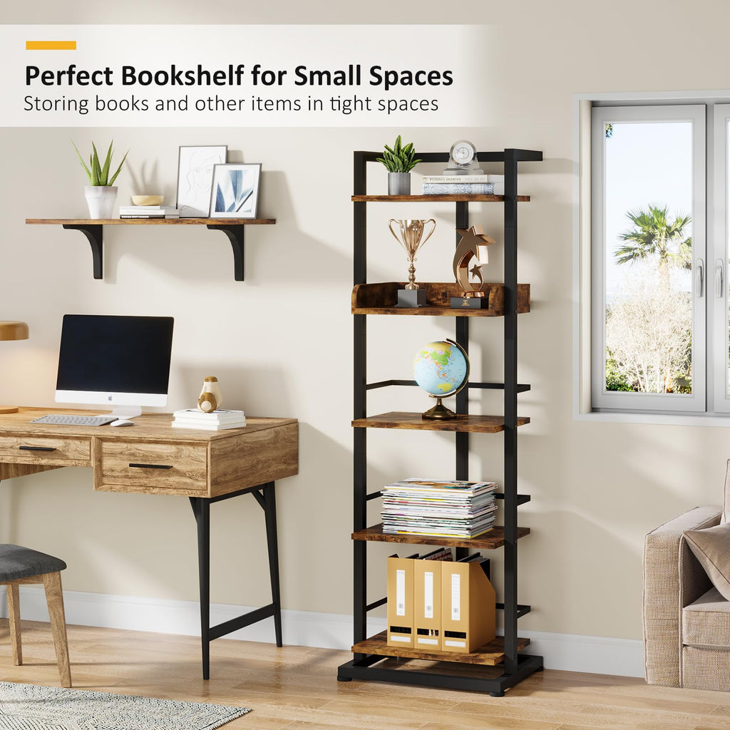 5 Tier Wood Bookcase with Metal Edge Protection W204