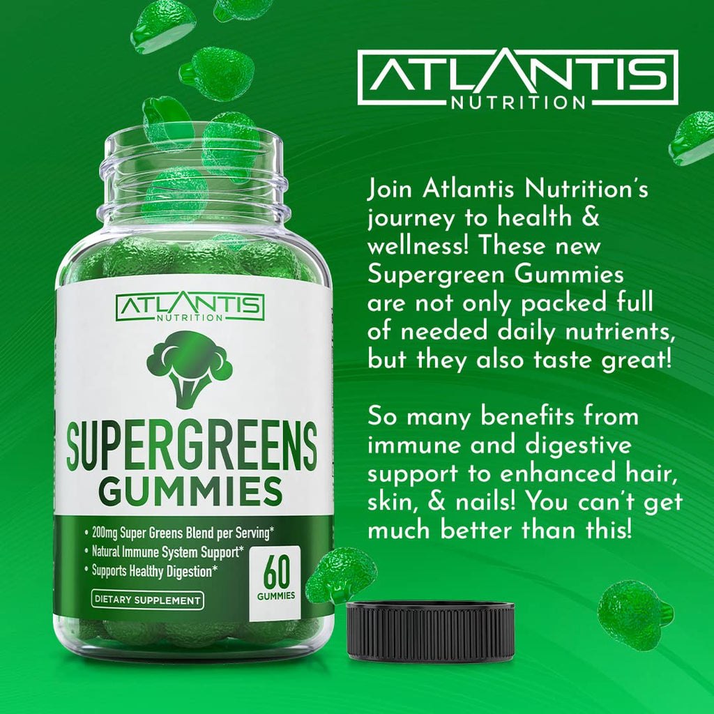 Supergreens Gummies Supplement with Spinach, Broccoli, Moringa, Beet Root, Celery, Green Tea, & Acai, Natural Raspberry Flavor, 60 cnt Y907663