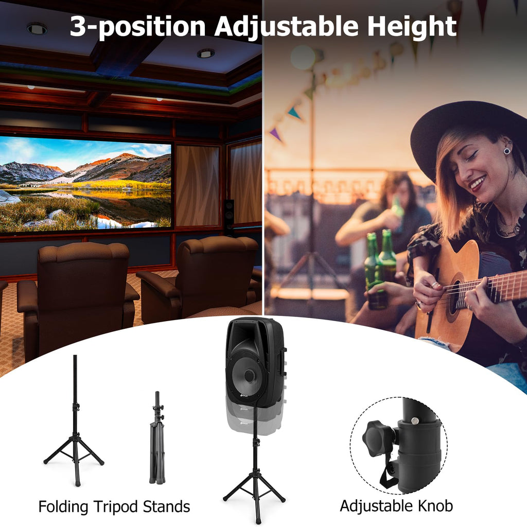 Portable 15" 1500W 2-Way Bluetooth PA Speaker System Set with Stand B9478