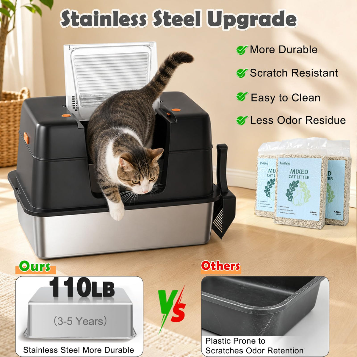 XL Stainless Steel Cat Litter Box L3395