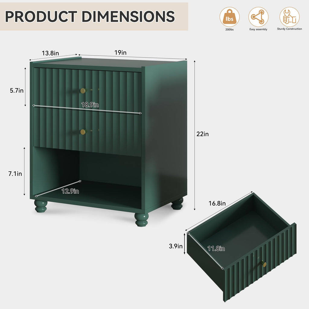 Green 2 Drawer Nightstand with Open Shelf T177
