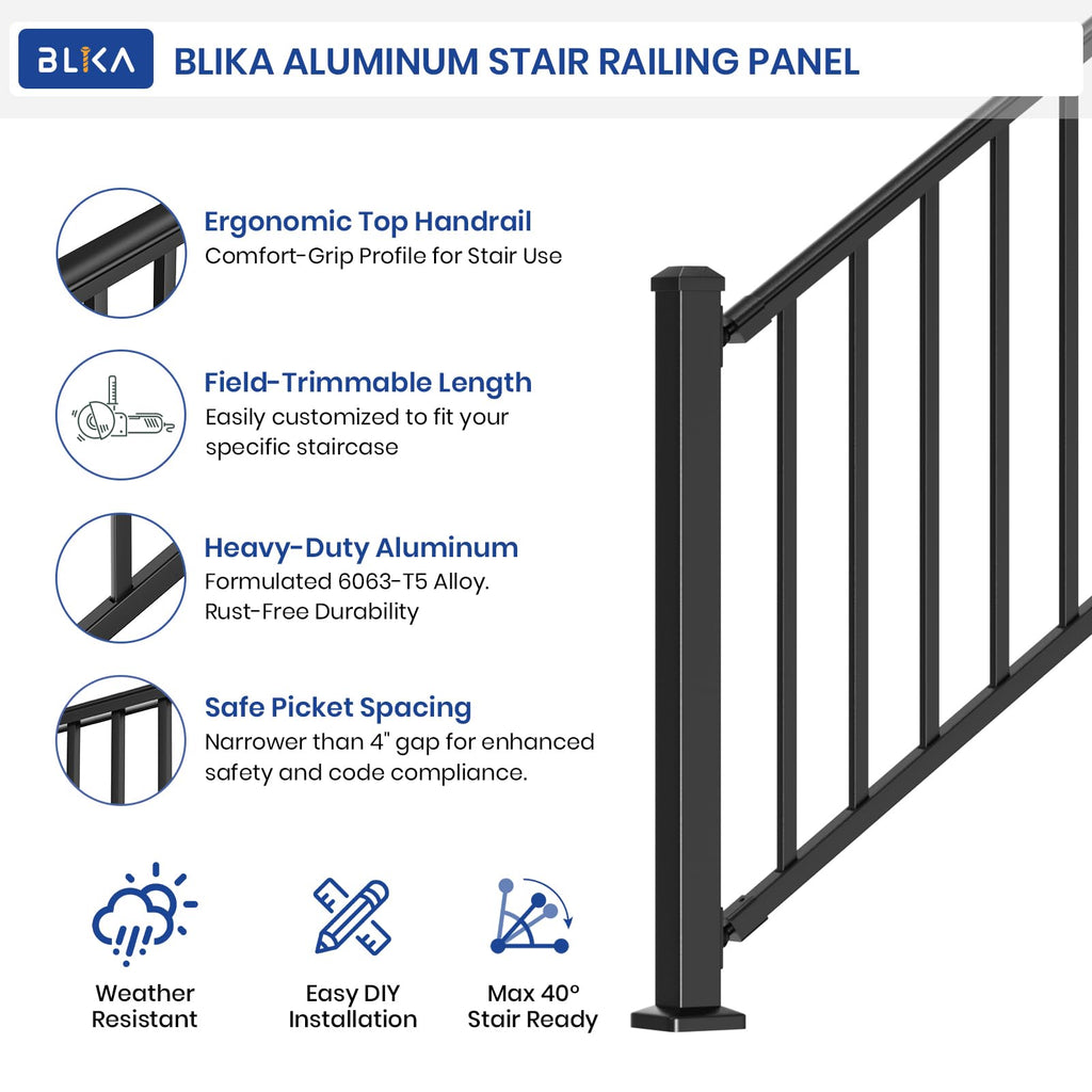 Aluminum Stair Railing Kit with Post, Matte Black Q2824