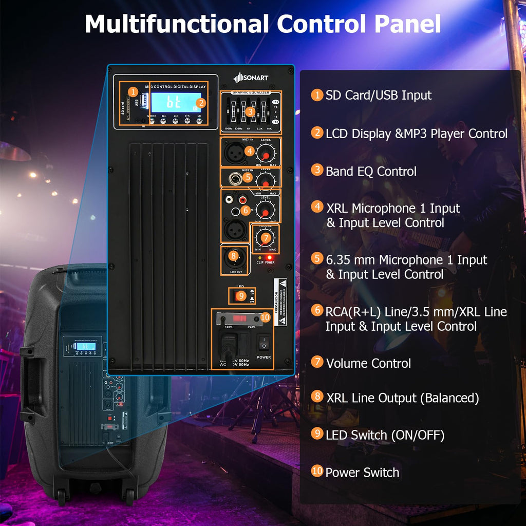 Portable 15" 1500W 2-Way Bluetooth PA Speaker System Set with Stand B9478