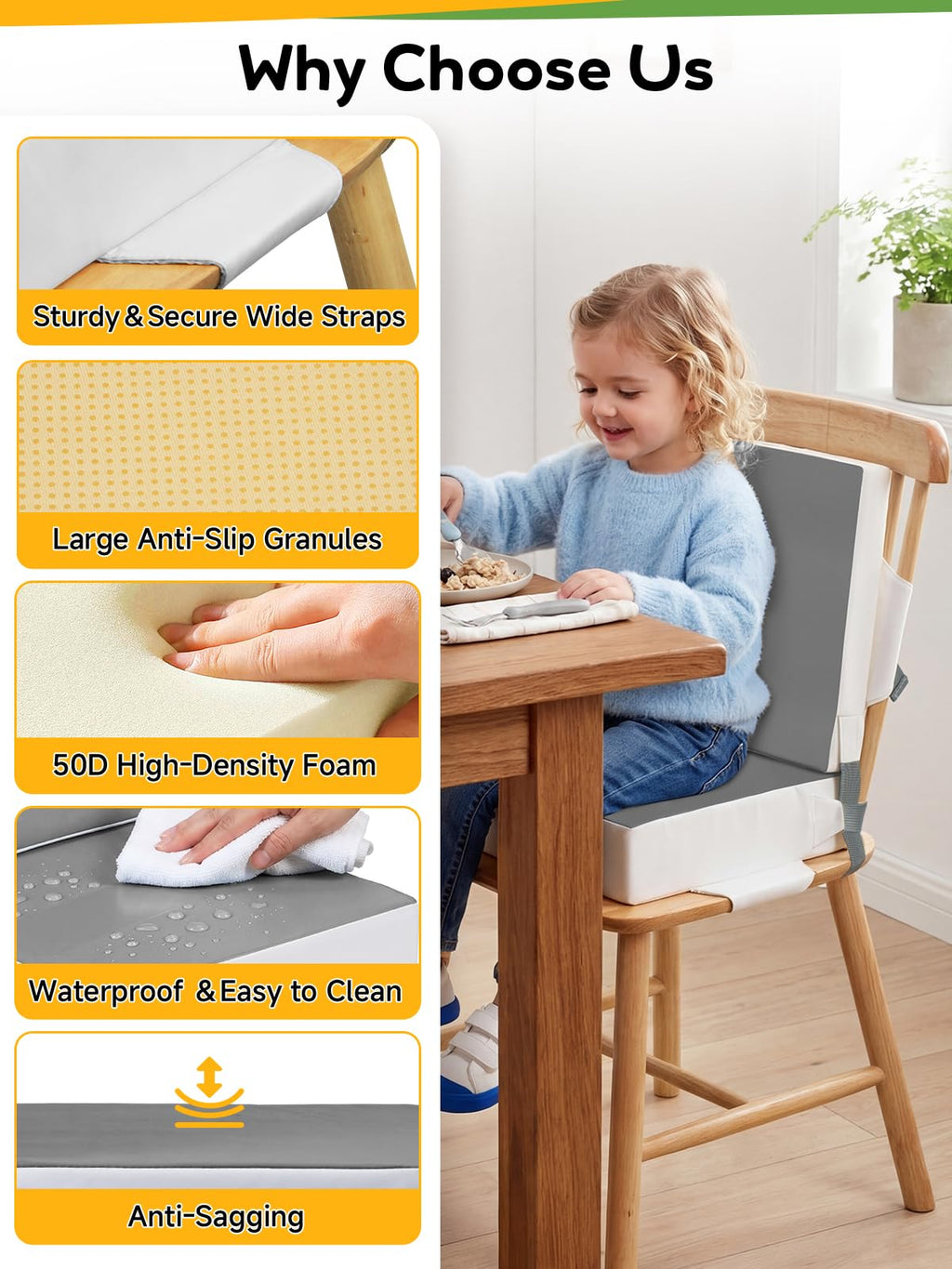 Grey Toddler Booster Seat for Kitchen Chair U24248