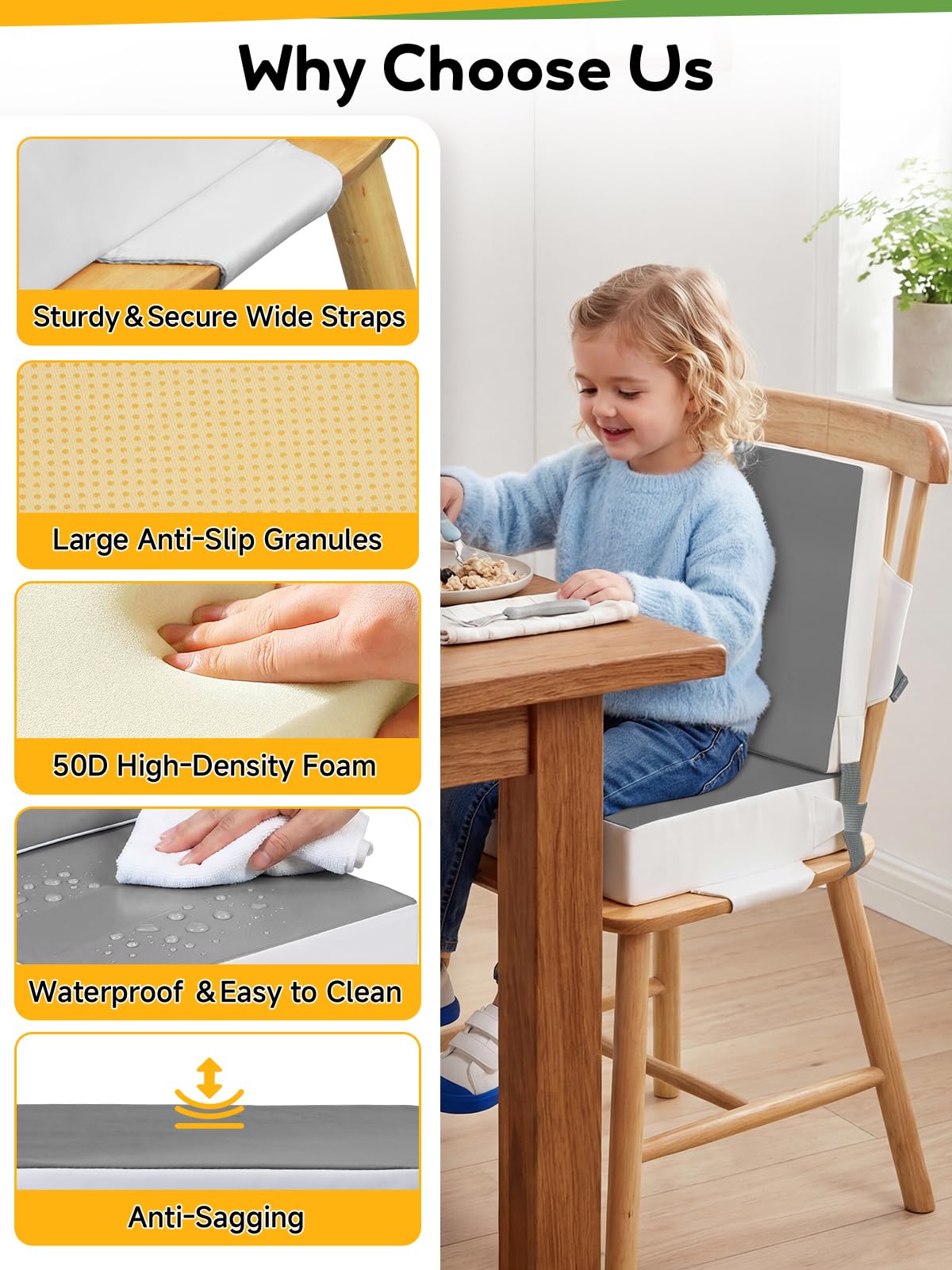 Grey Toddler Booster Seat for Kitchen Chair U24248