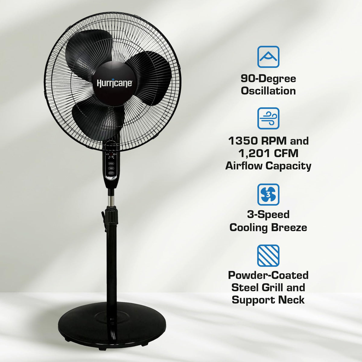 Black 16" Oscillating Pedestal Stand Fan with Remote Control E225646