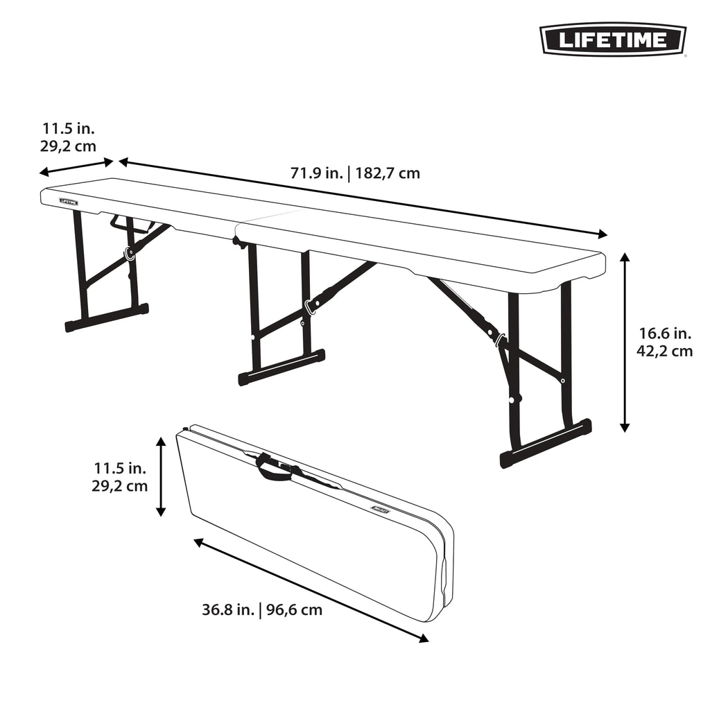 Portable Folding Bench, 6-Foot, UV-Resistant, Powder-Coated Steel K62867