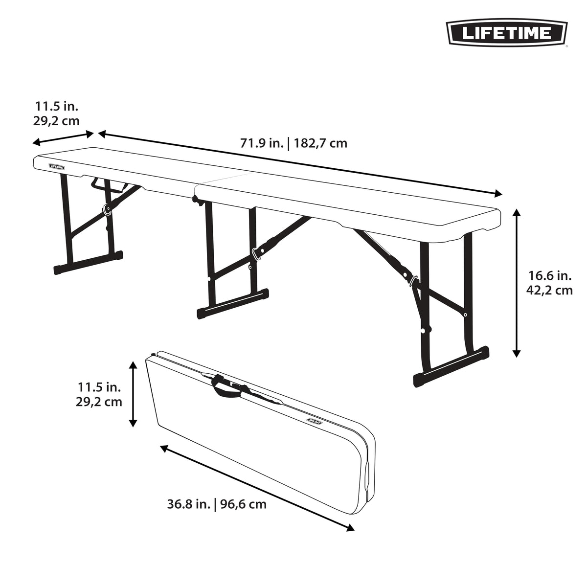 Portable Folding Bench, 6-Foot, UV-Resistant, Powder-Coated Steel K62867