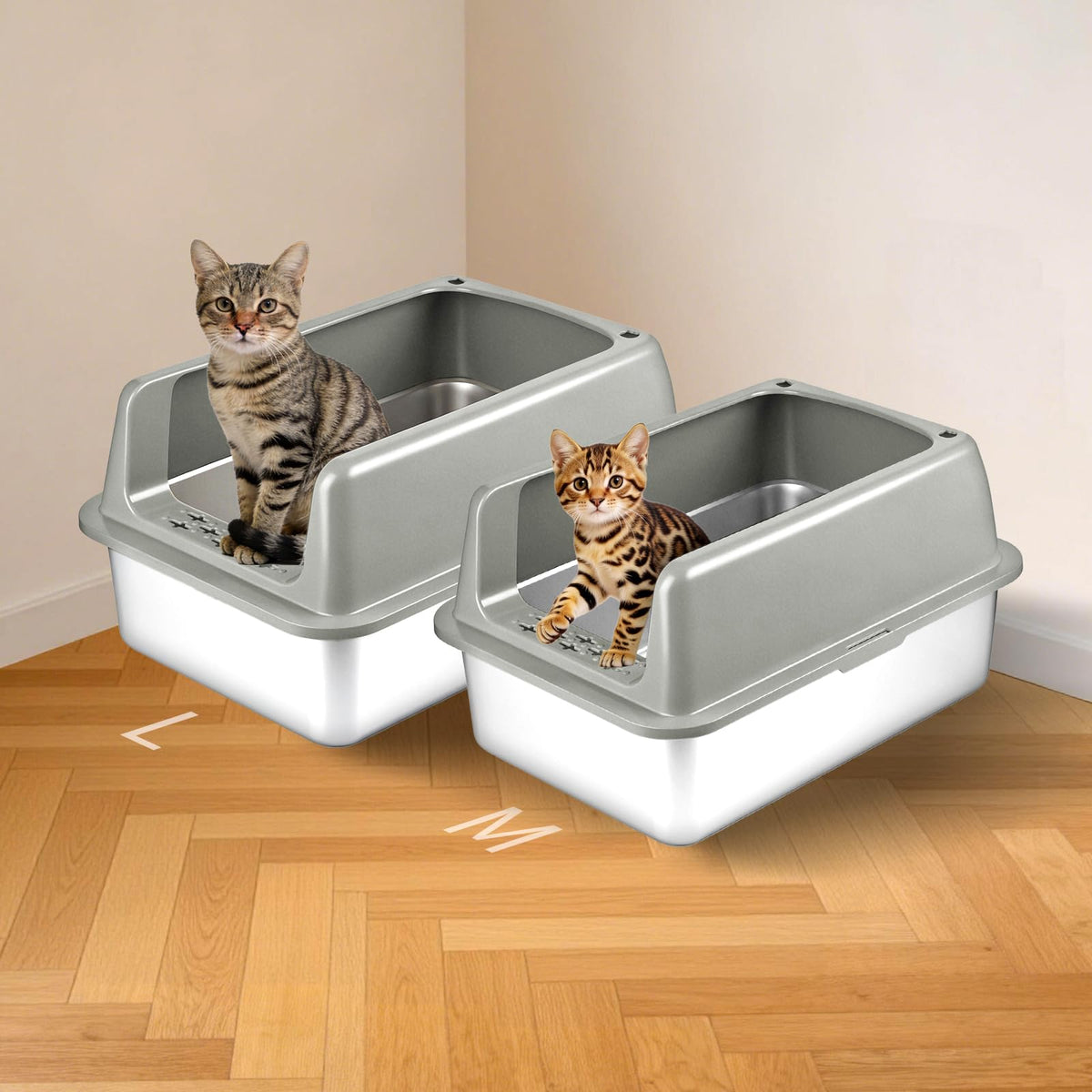 2 Pack Large Semi-Enclosed Stainless Steel Cat Litter Box with Lid Z1370